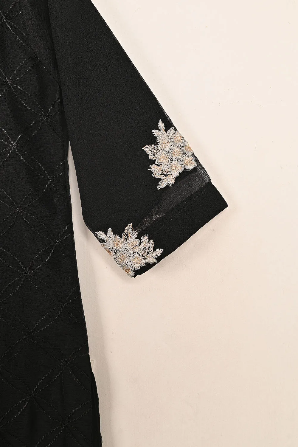 TKF-146-Black - Kids 3Pc Chiffon Embroidered Formal Dress