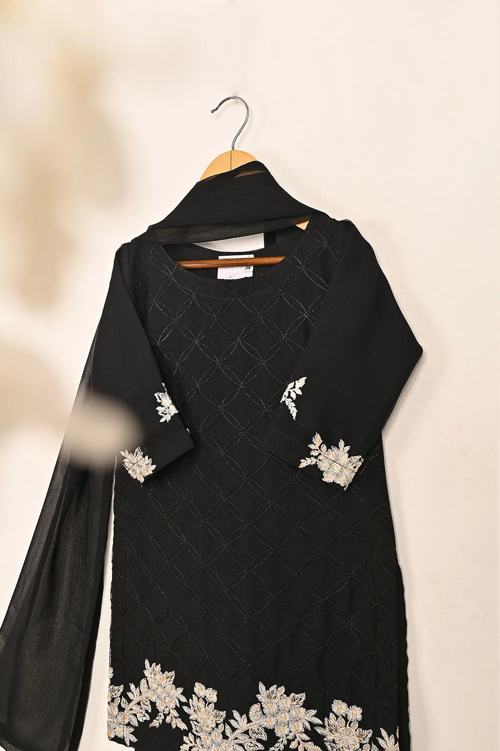 TKF-146-Black - Kids 3Pc Chiffon Embroidered Formal Dress