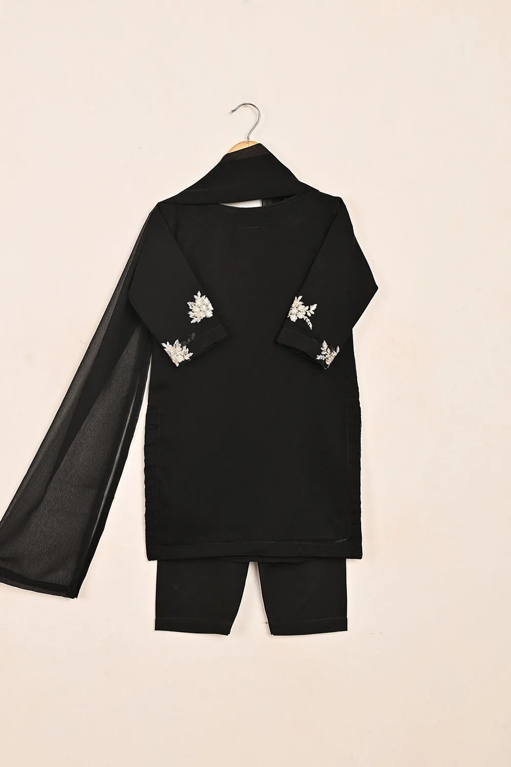 TKF-146-Black - Kids 3Pc Chiffon Embroidered Formal Dress