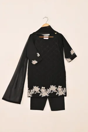 TKF-146-Black - Kids 3Pc Chiffon Embroidered Formal Dress