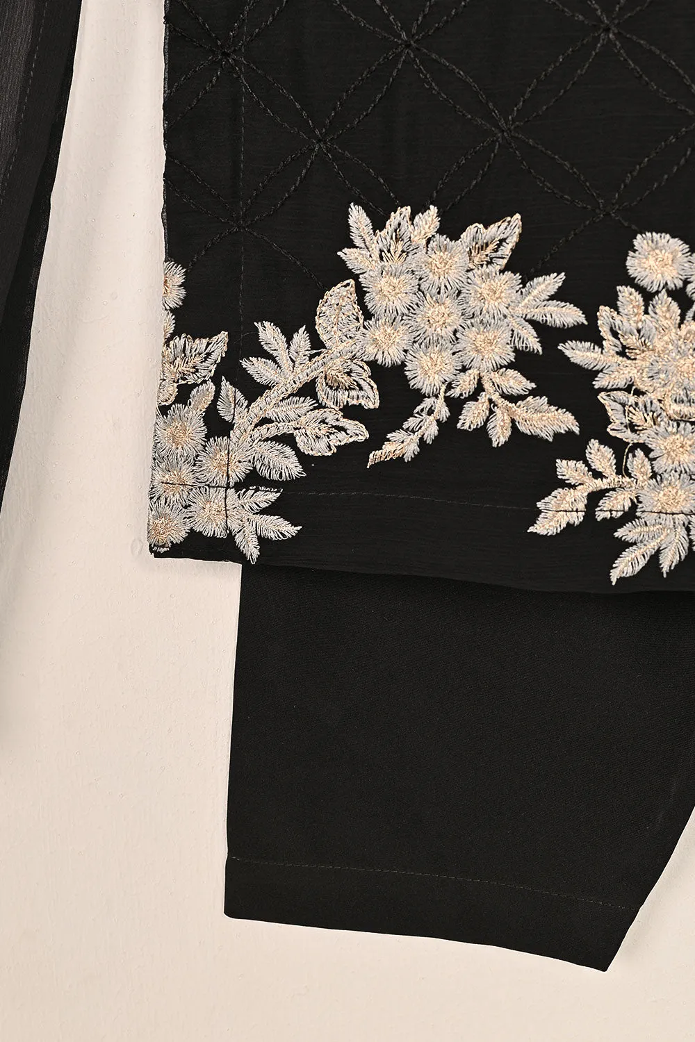 TKF-146-Black - Kids 3Pc Chiffon Embroidered Formal Dress