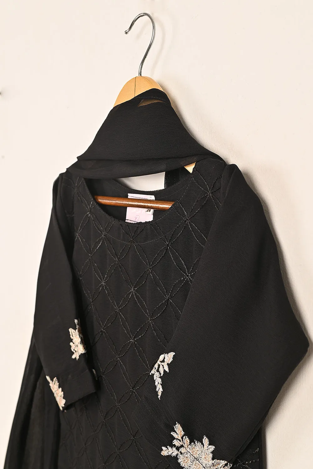 TKF-146-Black - Kids 3Pc Chiffon Embroidered Formal Dress