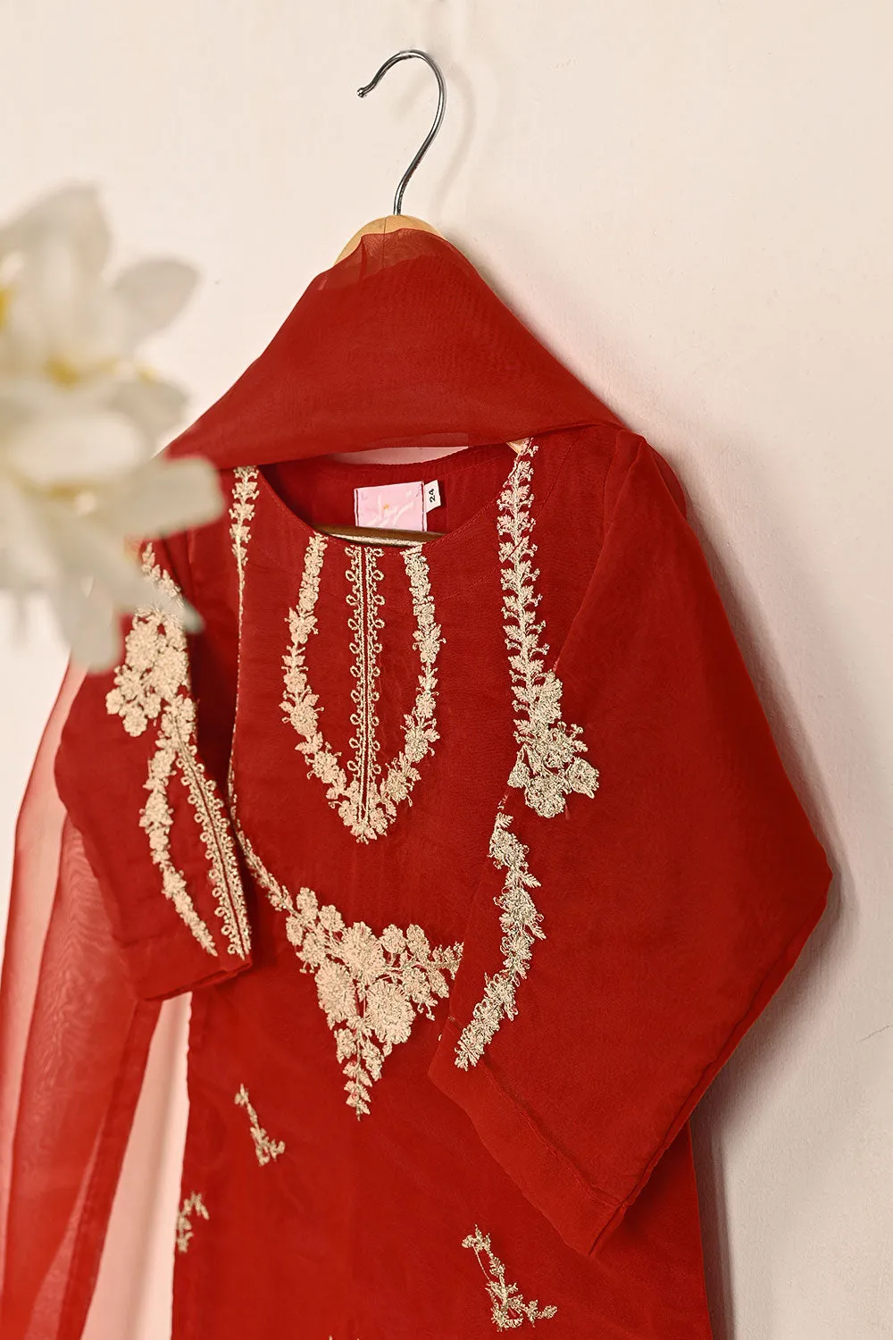 TKF-147-Red - Kids 3Pc Organza Embroidered Formal Dress
