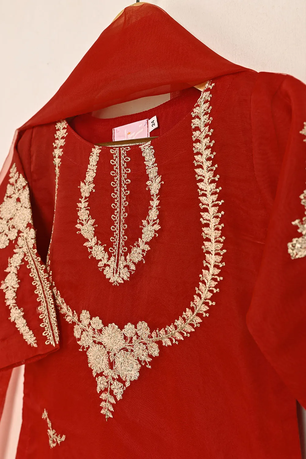 TKF-147-Red - Kids 3Pc Organza Embroidered Formal Dress