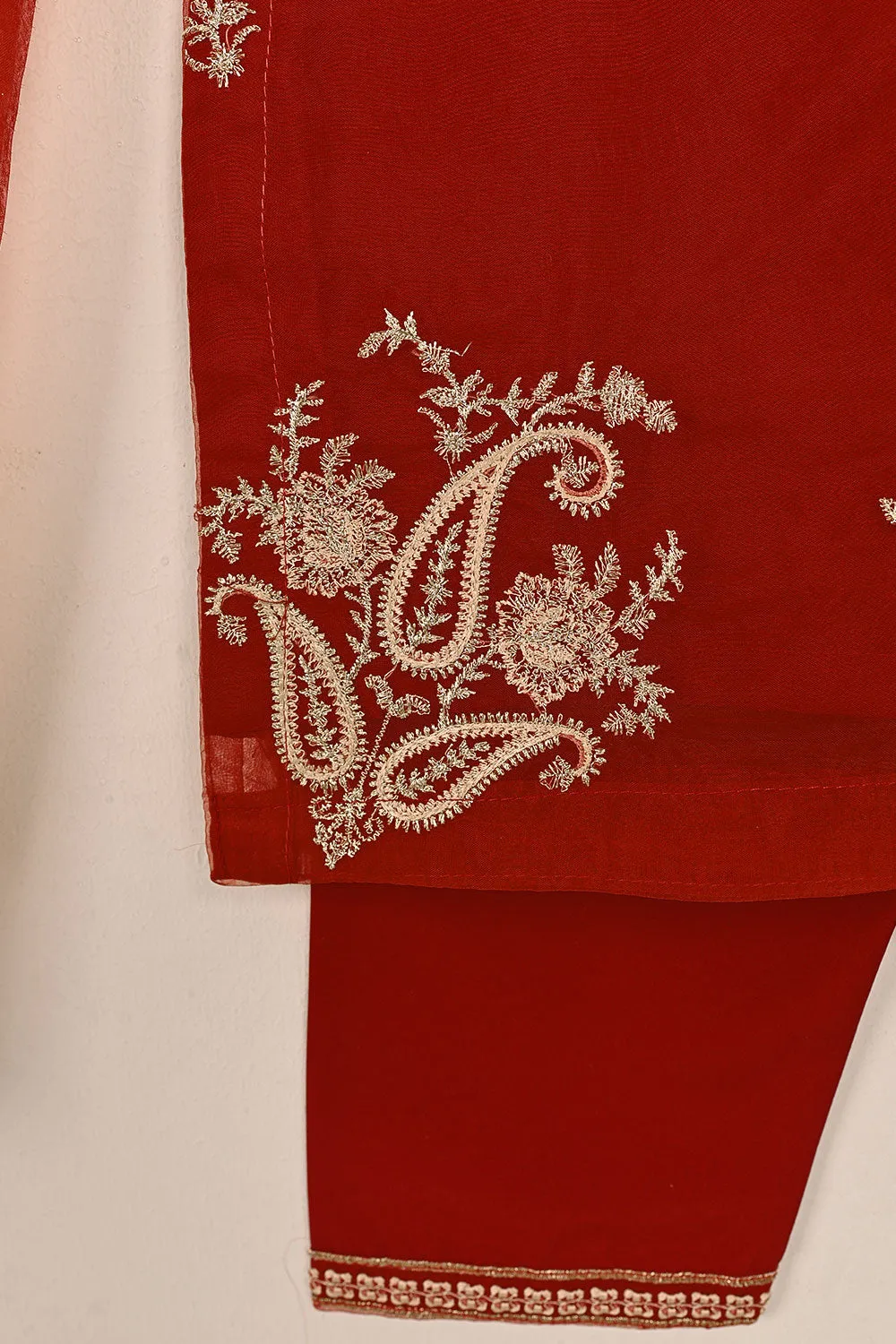TKF-147-Red - Kids 3Pc Organza Embroidered Formal Dress