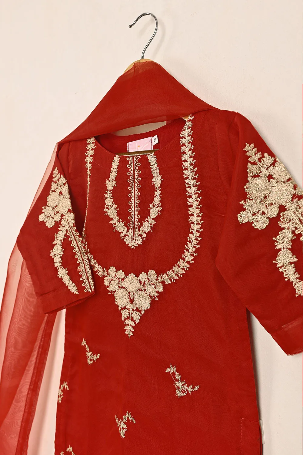 TKF-147-Red - Kids 3Pc Organza Embroidered Formal Dress