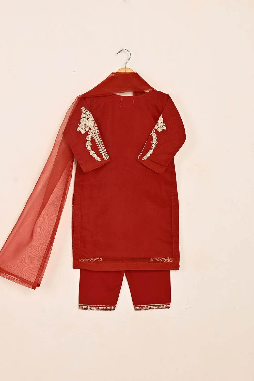 TKF-147-Red - Kids 3Pc Organza Embroidered Formal Dress
