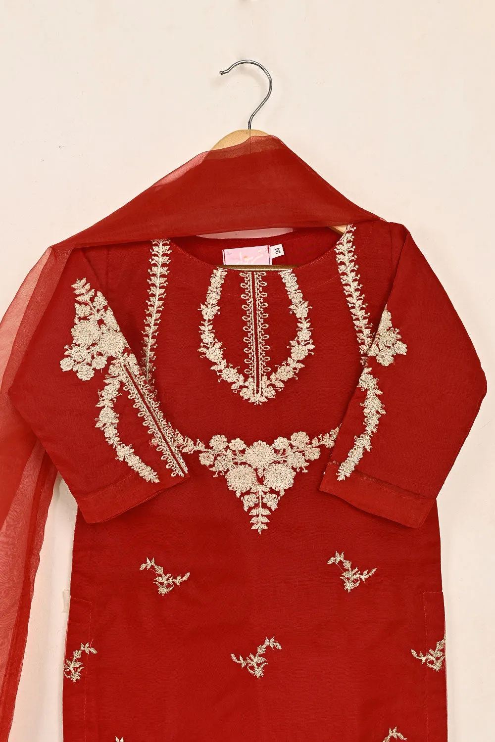 TKF-147-Red - Kids 3Pc Organza Embroidered Formal Dress