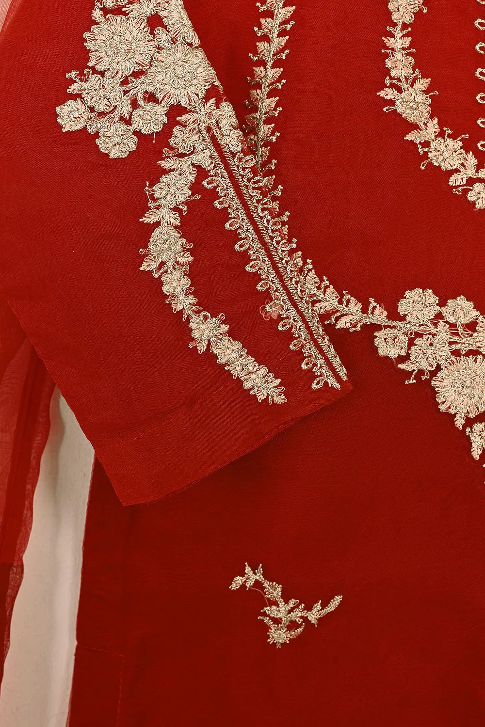 TKF-147-Red - Kids 3Pc Organza Embroidered Formal Dress