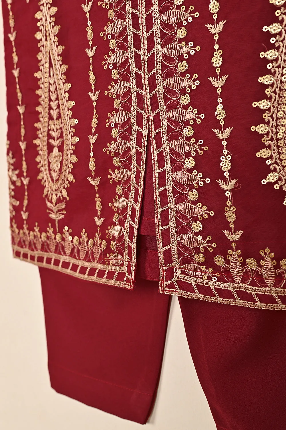 TKF-247-Maroon - Kids 3Pc Formal Embroidered Organza Dress