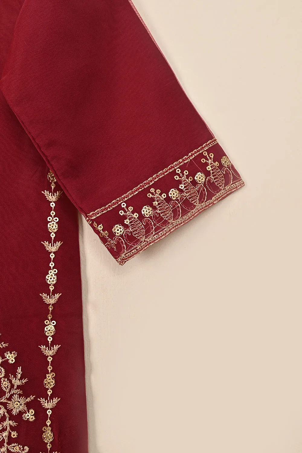 TKF-247-Maroon - Kids 3Pc Formal Embroidered Organza Dress