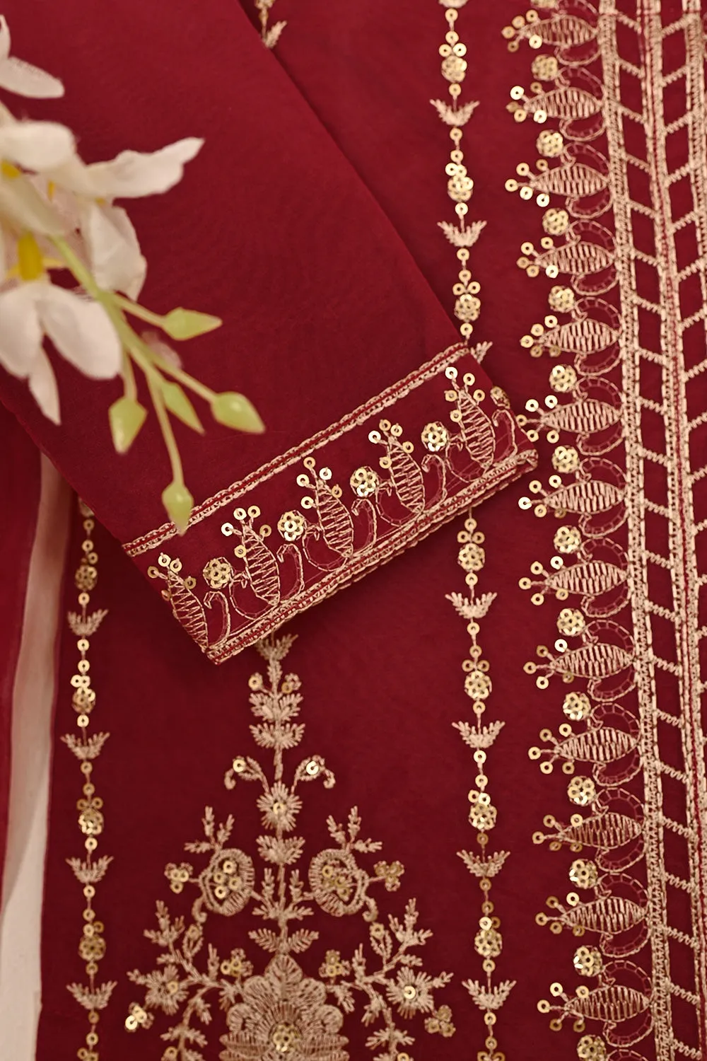 TKF-247-Maroon - Kids 3Pc Formal Embroidered Organza Dress