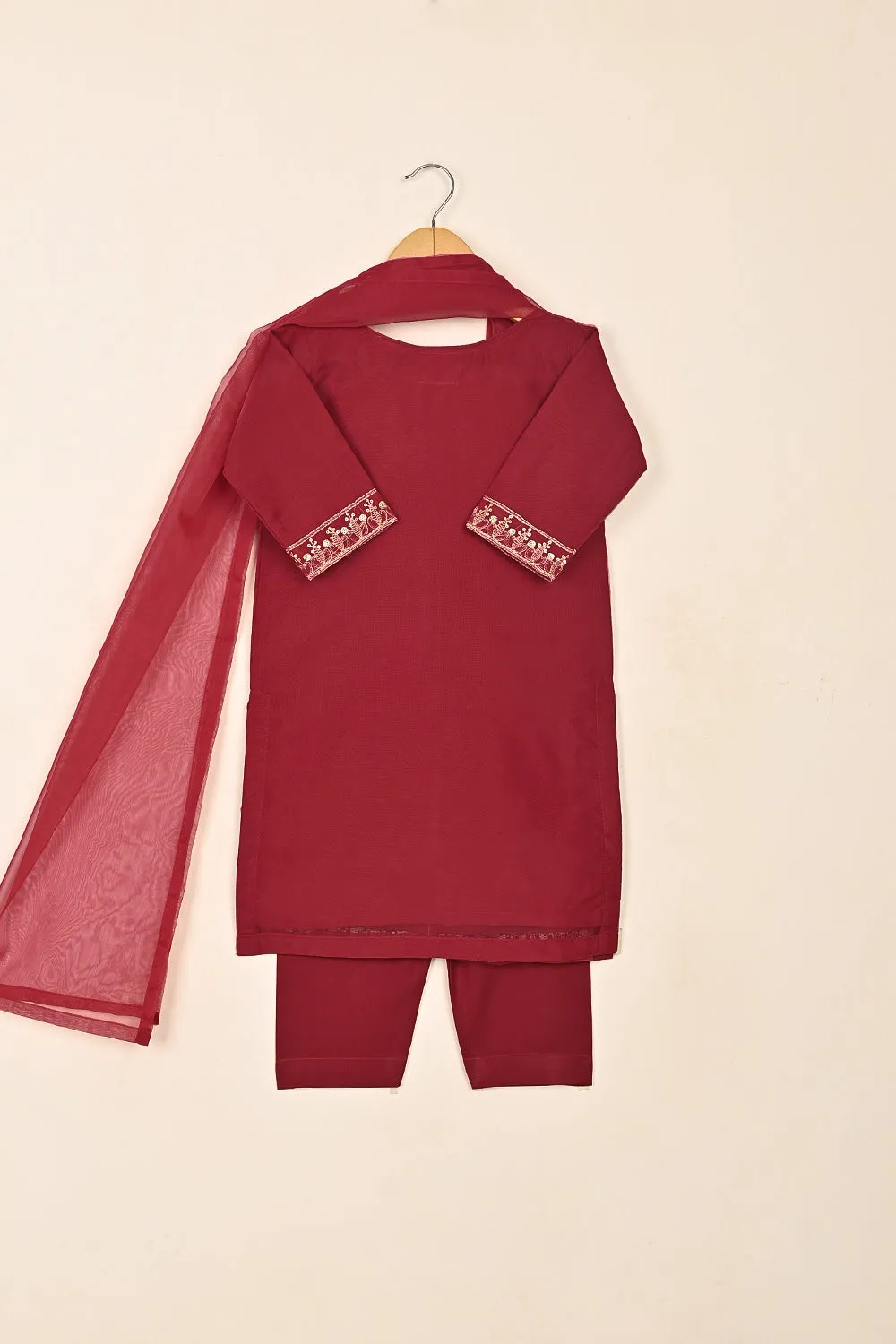 TKF-247-Maroon - Kids 3Pc Formal Embroidered Organza Dress