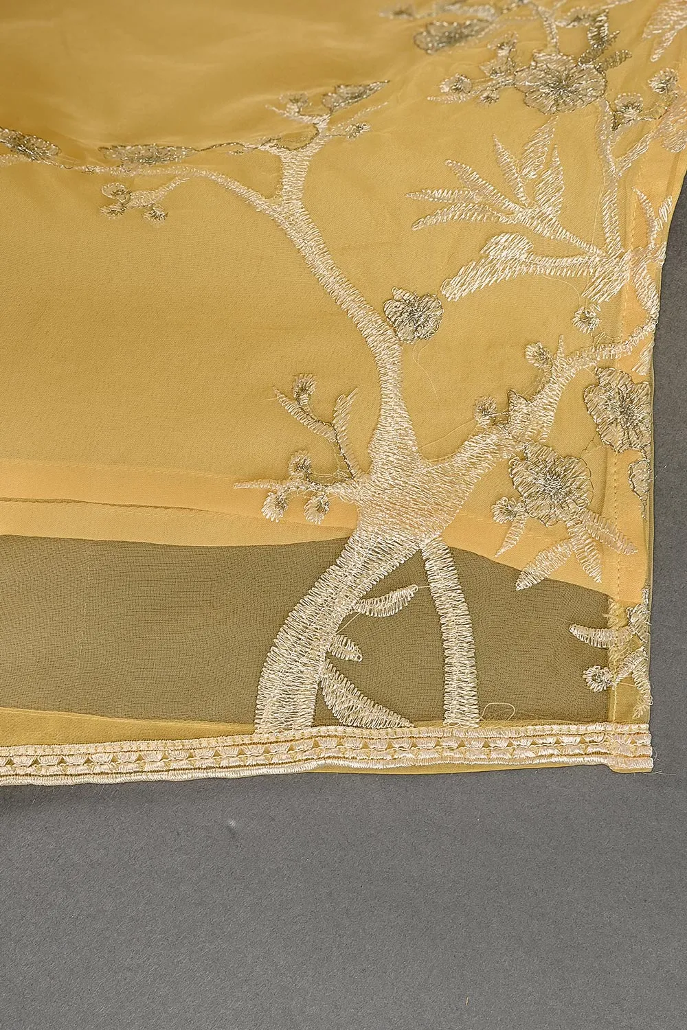 TKF-24B-YELLOW - Kids 3Pc Organza Formal Embroidered Dress With Malai Trouser