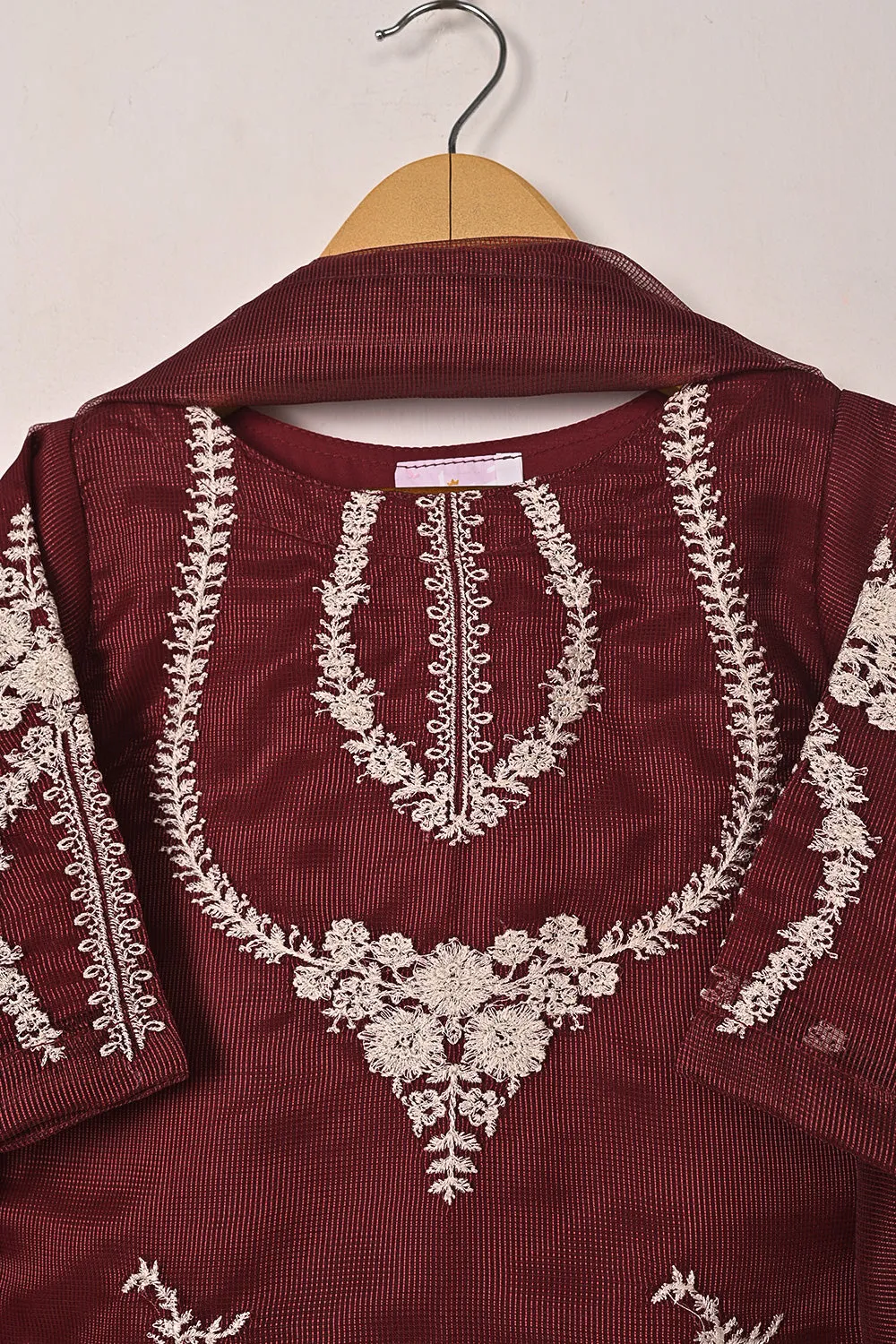 TKF-284-Maroon- Kids 3Pc Ready to Wear Javeria Net Embroidered Formal Dress