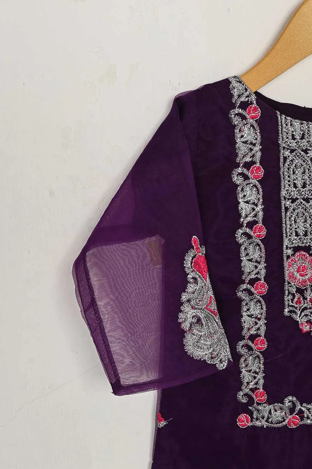 TKF-42-Purple - Kids 3Pc Ready to Wear Organza Formal Embroidered Dress
