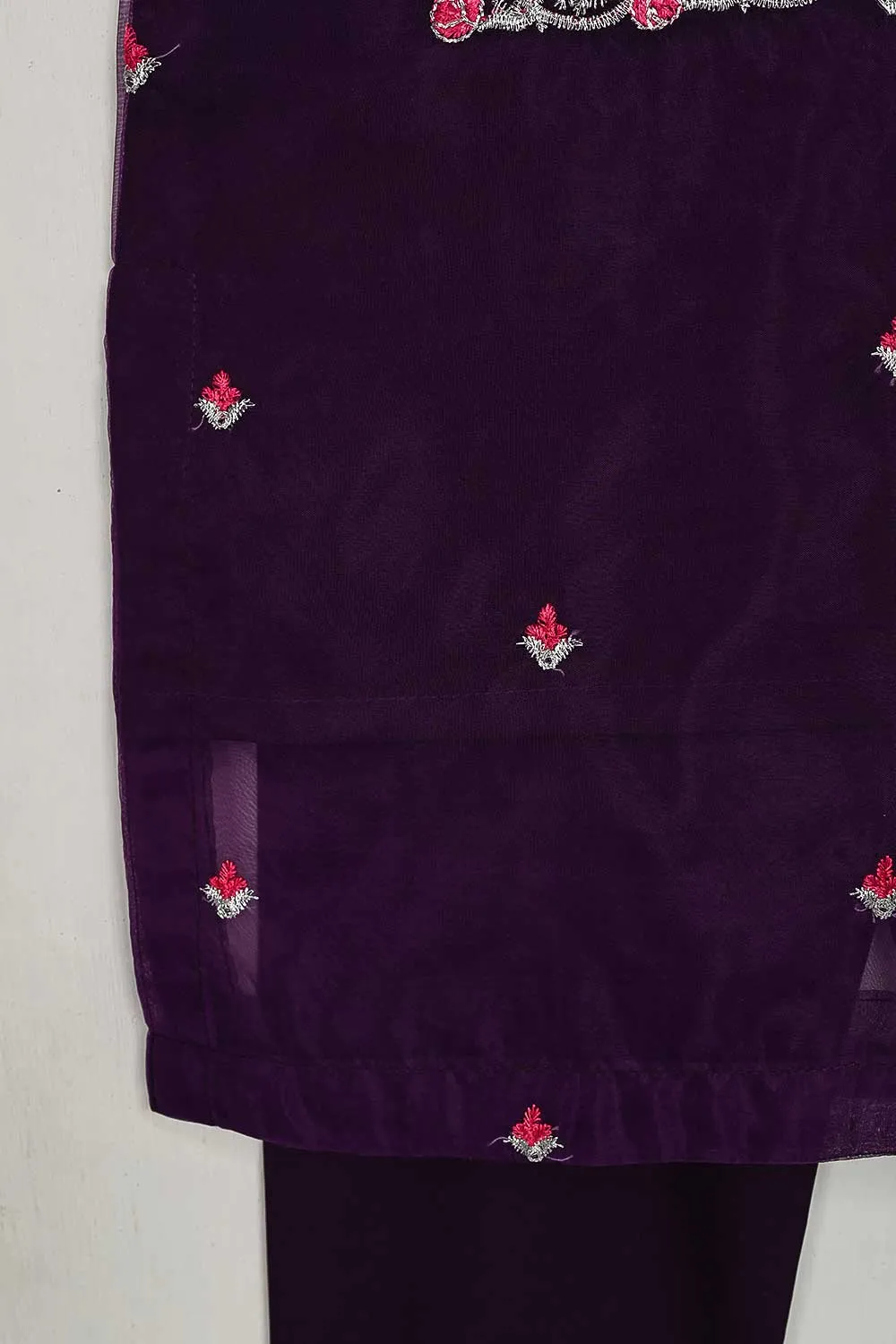 TKF-42-Purple - Kids 3Pc Ready to Wear Organza Formal Embroidered Dress