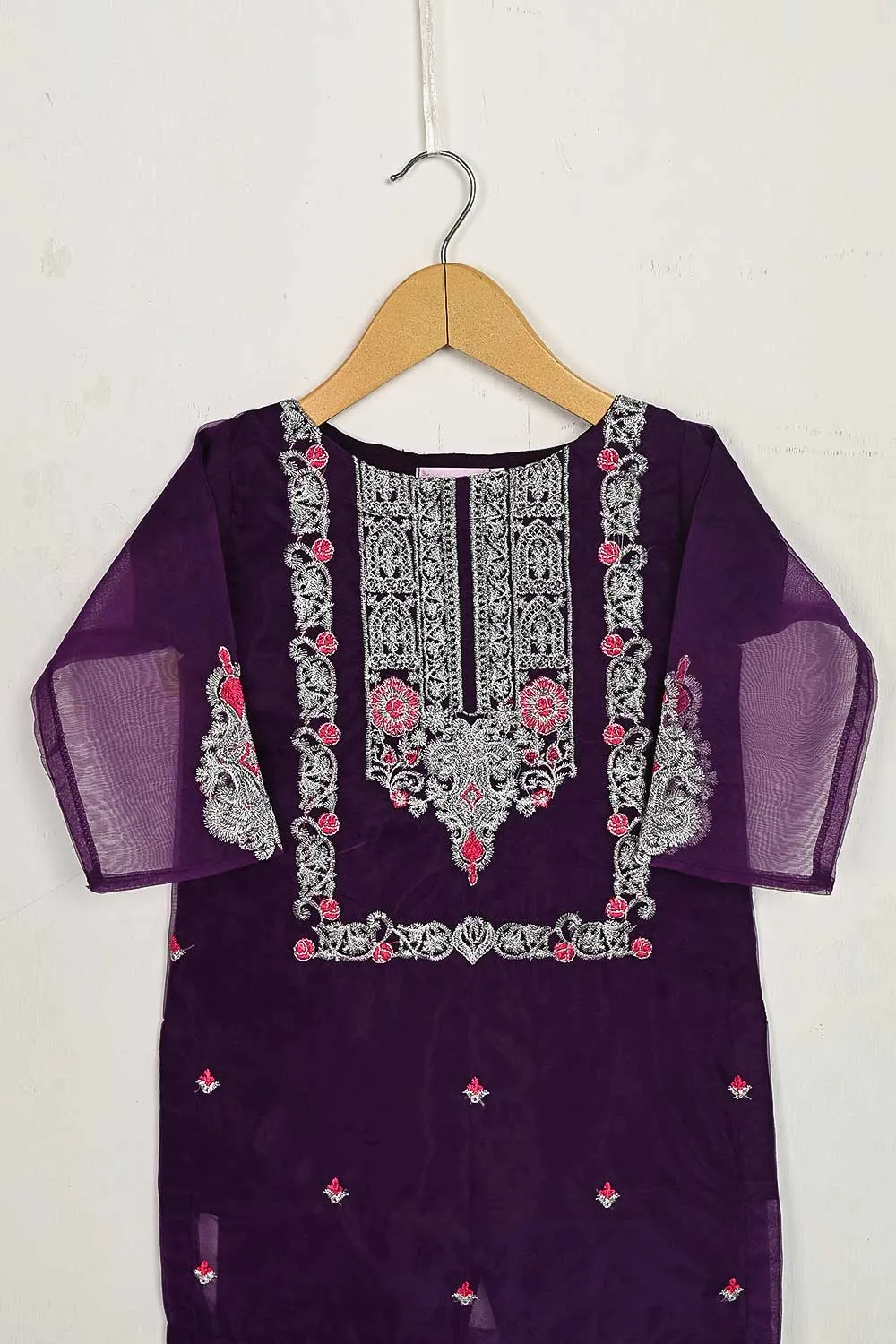 TKF-42-Purple - Kids 3Pc Ready to Wear Organza Formal Embroidered Dress