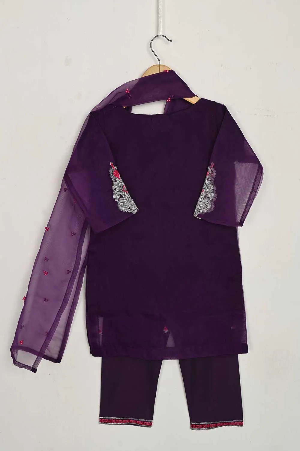 TKF-42-Purple - Kids 3Pc Ready to Wear Organza Formal Embroidered Dress