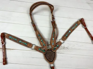 Tooled Hand painted Arrows - Gladiator Style Leather Tack Set