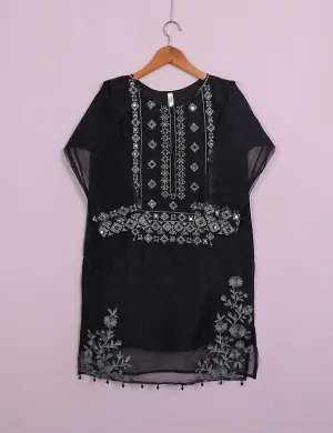 TS-113B-Black- Organza Embroidered Stitched Kurti With Mirror Work