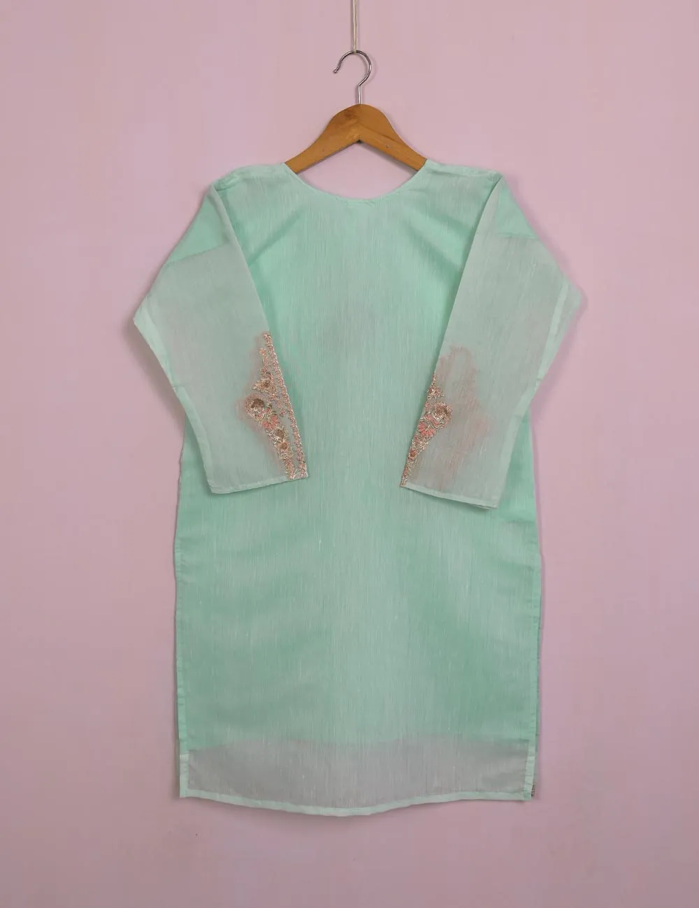 TS-116A-AquaGreen - Paper Cotton Embroidered Stitched Kurti