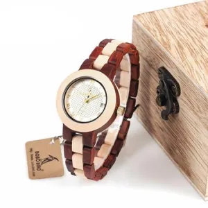 Two-tone Wooden Watch for Women in Wood Box