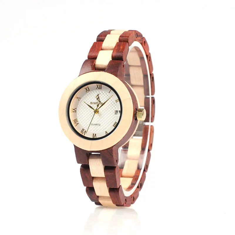 Two-tone Wooden Watch for Women in Wood Box