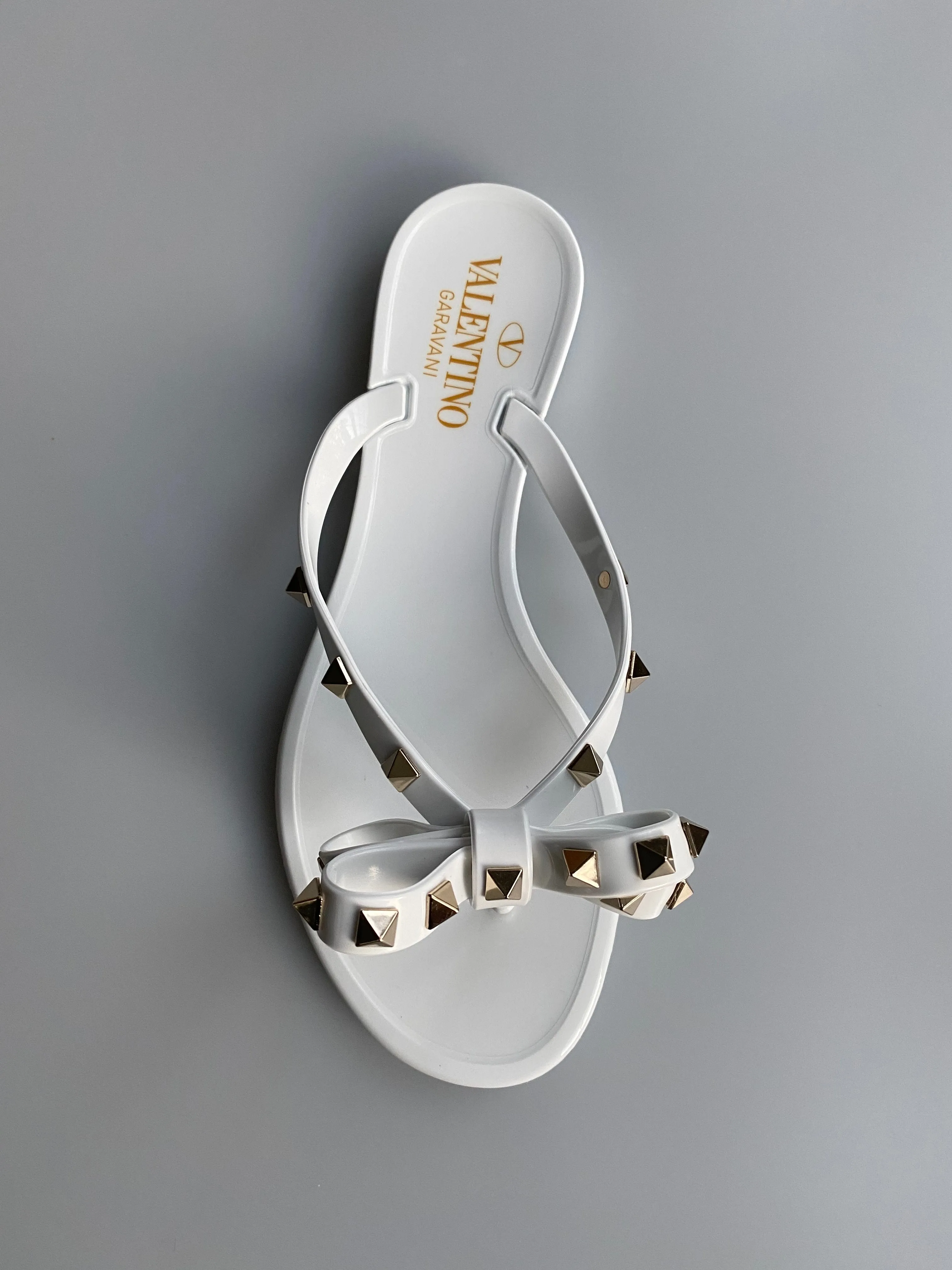 Valentino Optical White PVC Rockstud Flip Flops