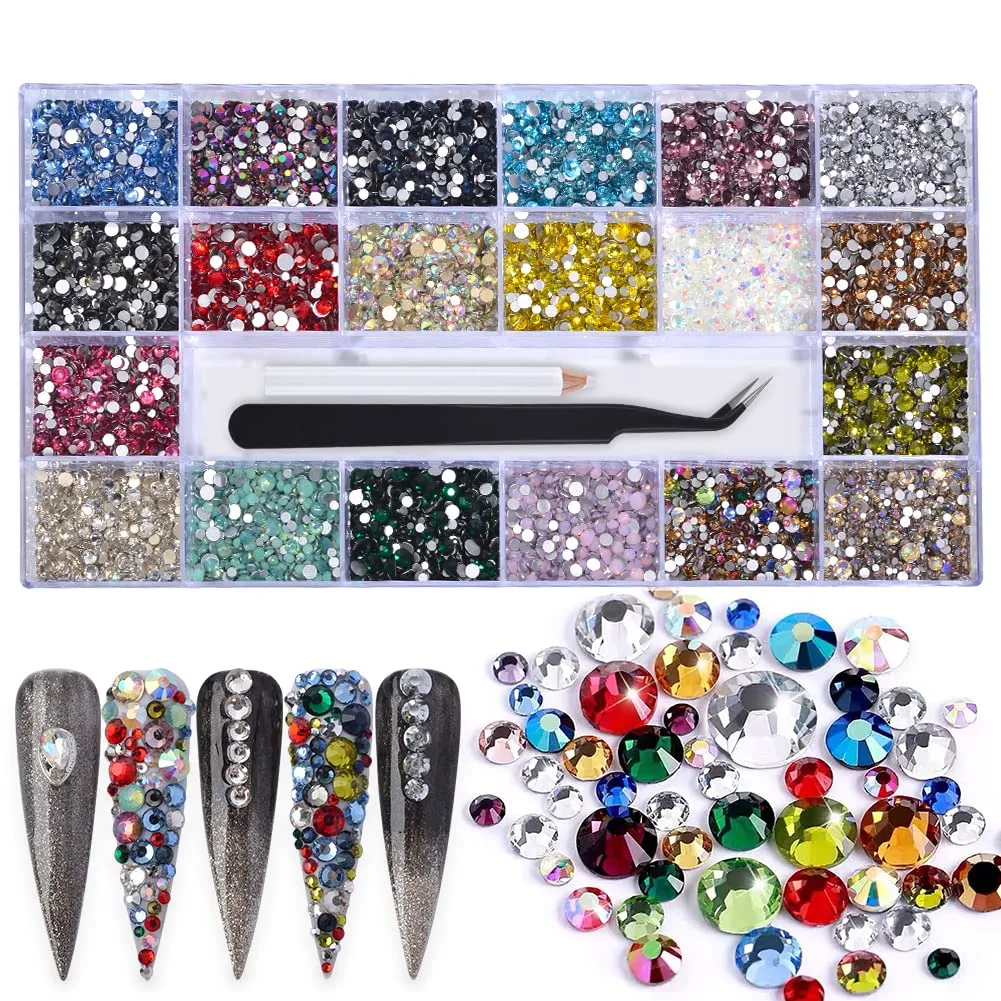WEILUSI 8620PCS Nail Art Red Rhinestones Round Beads Flatback Crystals Gems Multi Shapes Glass Crystal Rhinestones for Nail Art Makeup Face Decor Crafts Supply