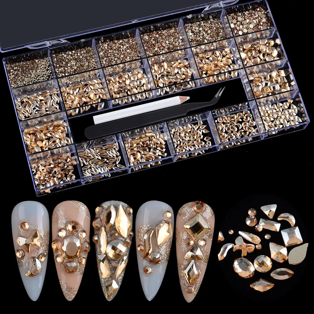 WEILUSI 8620PCS Nail Art Red Rhinestones Round Beads Flatback Crystals Gems Multi Shapes Glass Crystal Rhinestones for Nail Art Makeup Face Decor Crafts Supply