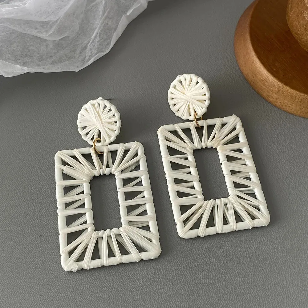 White Rattan Knit Tassel Earrings | Braided Boho Earrings | Lightweight Women's Jewelry