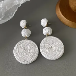 White Rattan Knit Tassel Earrings | Braided Boho Earrings | Lightweight Women's Jewelry