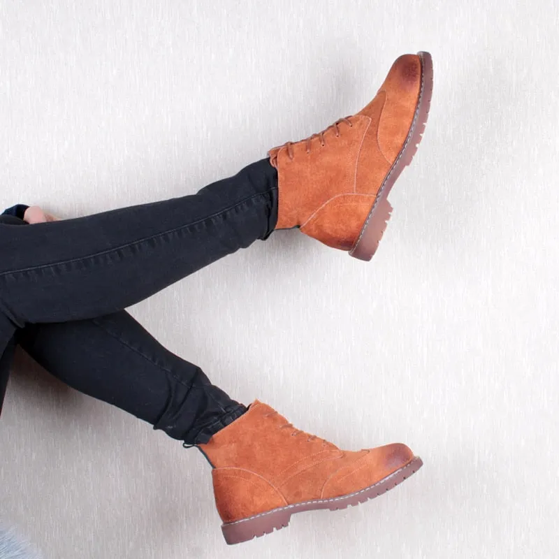 women shoes 2020 spring genuine leather Female Martin boots  suede women booties  British lace retro trend women naked boots