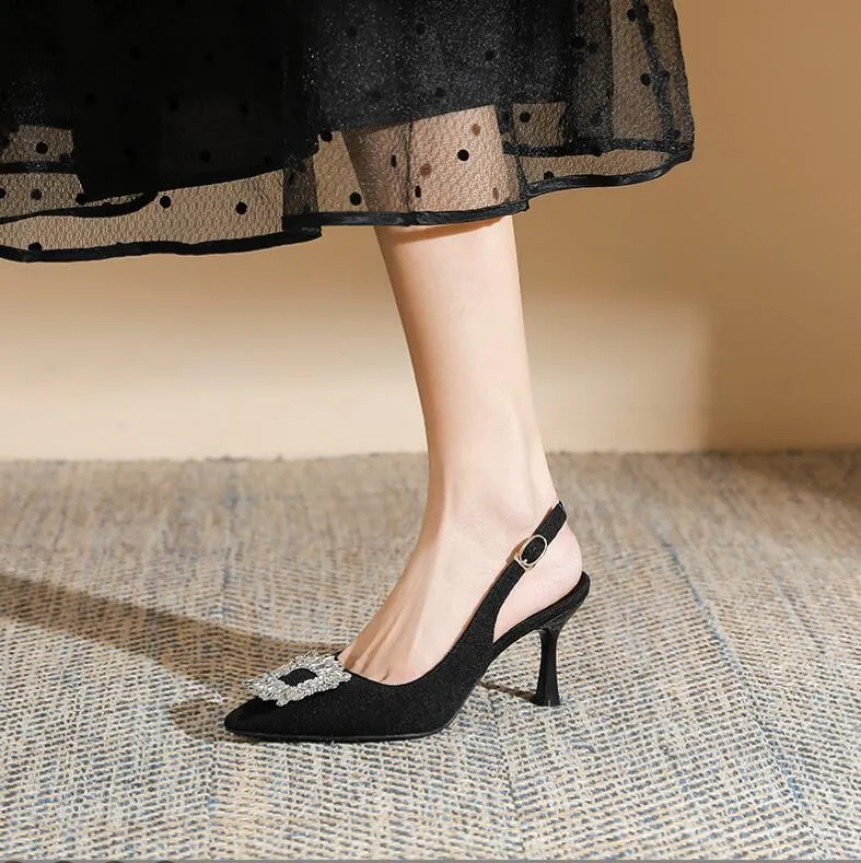 Women's Petite Size Slingback Pointy Heels With Buckle MS91