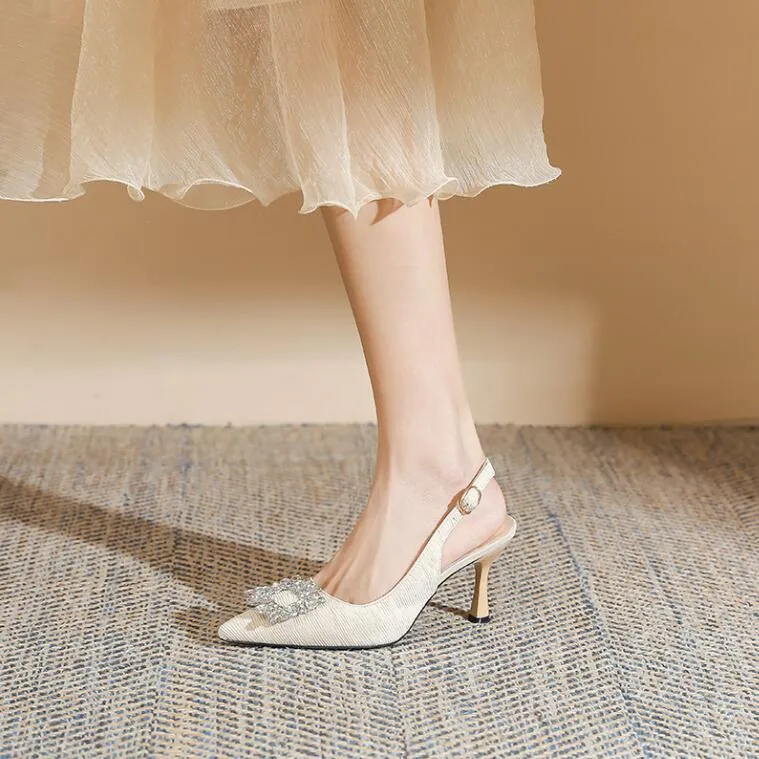 Women's Petite Size Slingback Pointy Heels With Buckle MS91