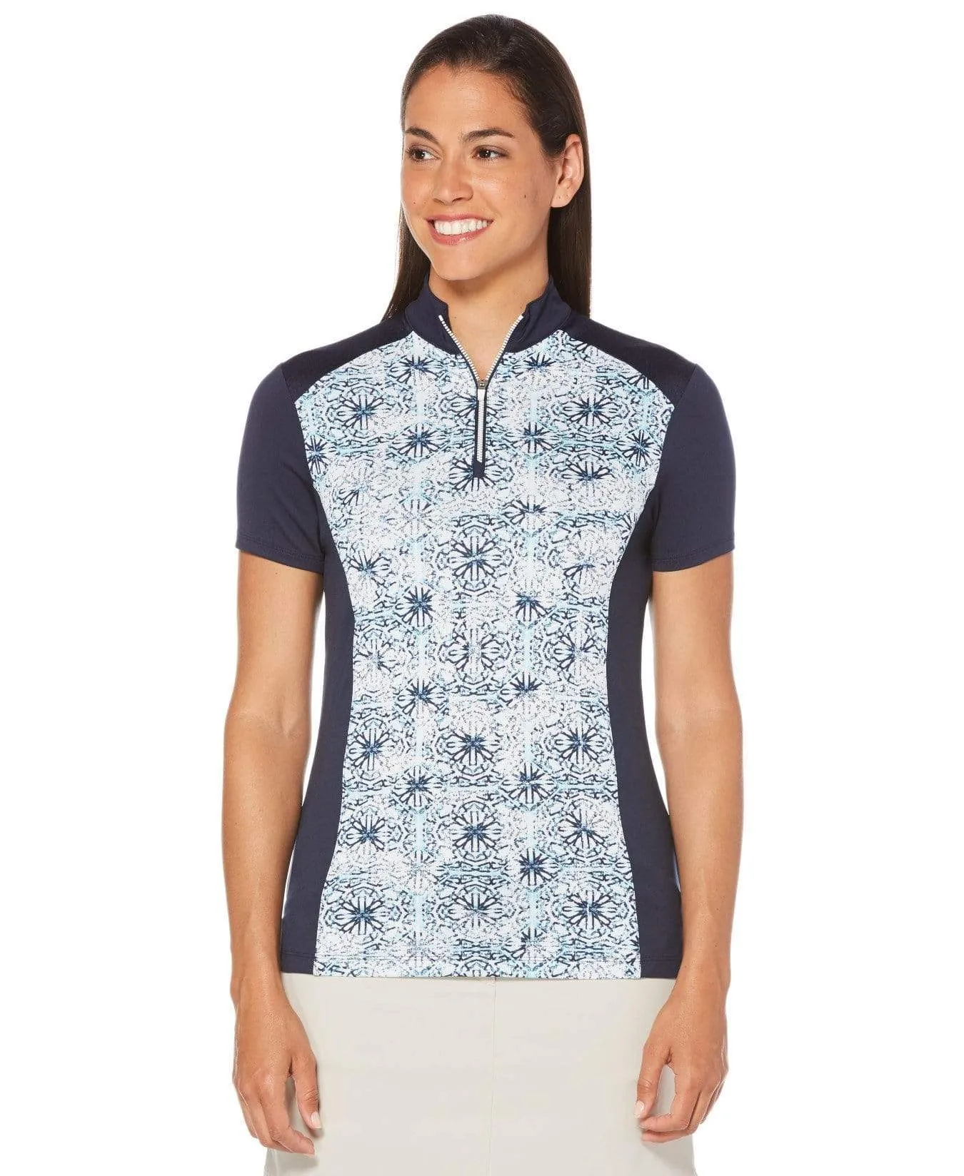 Womens Ventilated Kaleidoscope Mock Polo