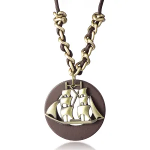 Wooden Necklace with Ship Pendant