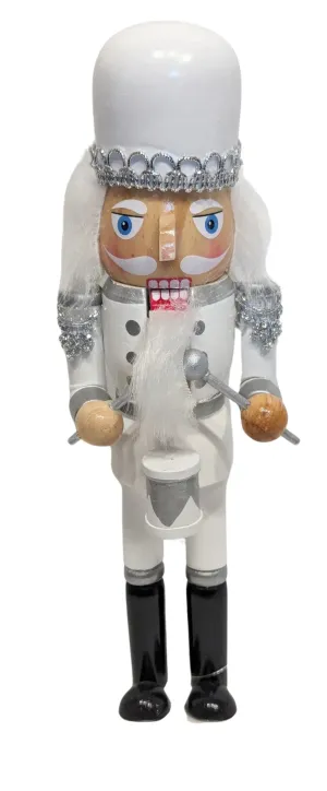 Wooden Retro White/Black/Silver Nutcracker with Drum
